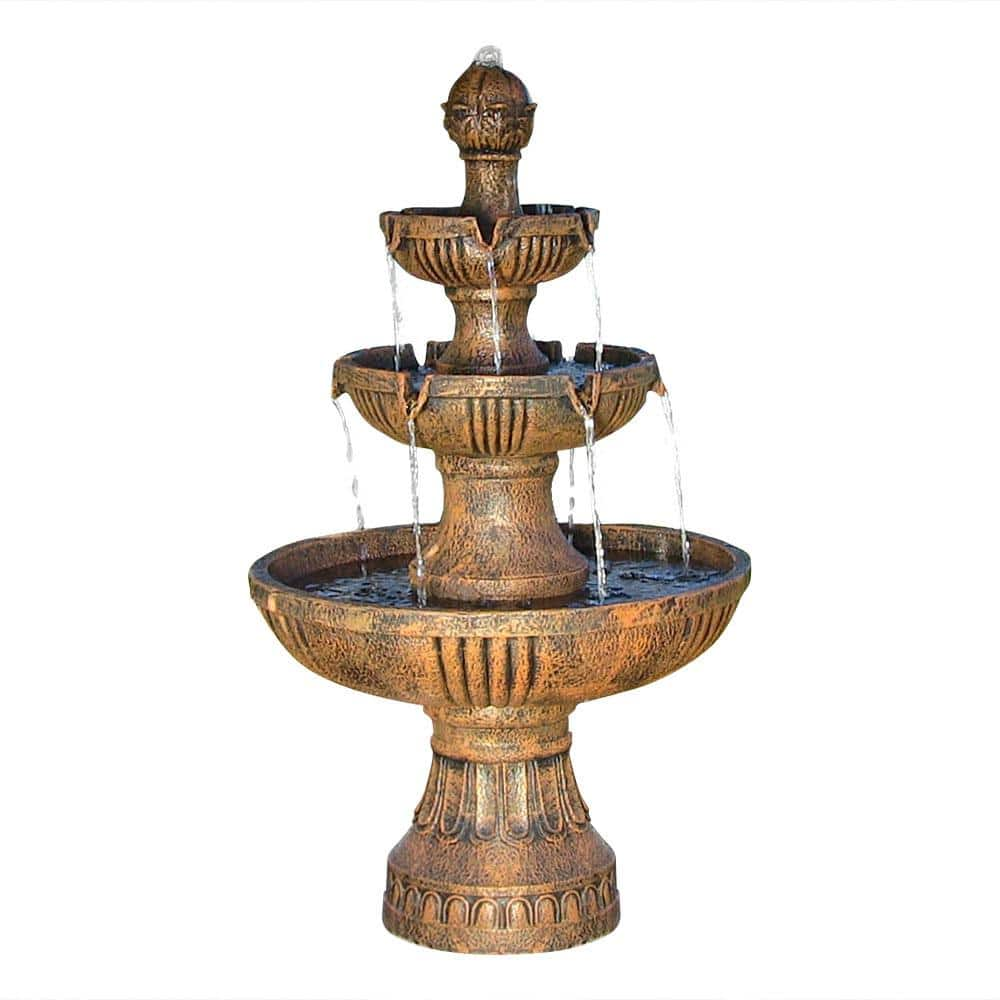 Sunnydaze 43 in. 3-Tiered Flower Blossom Electric Fountain in Earth ...