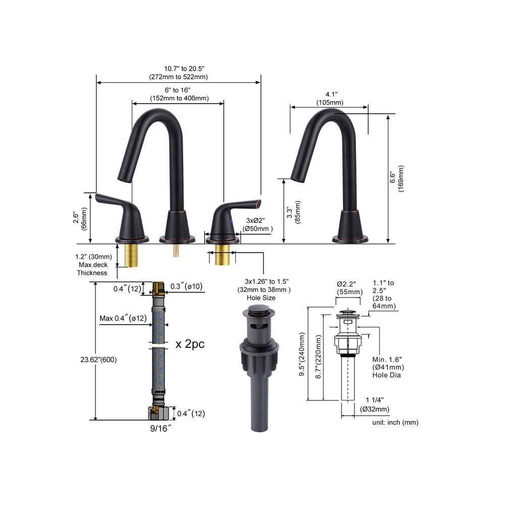 Oil Rubbed Bronze 8-Inch Widespread Double Handle Bathroom Faucet