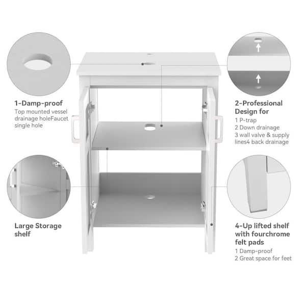 24 in. W x 19 in. D x 33 in. H Single Sink White Bath Vanity with Brown+Round Solid Surface Top Sink
