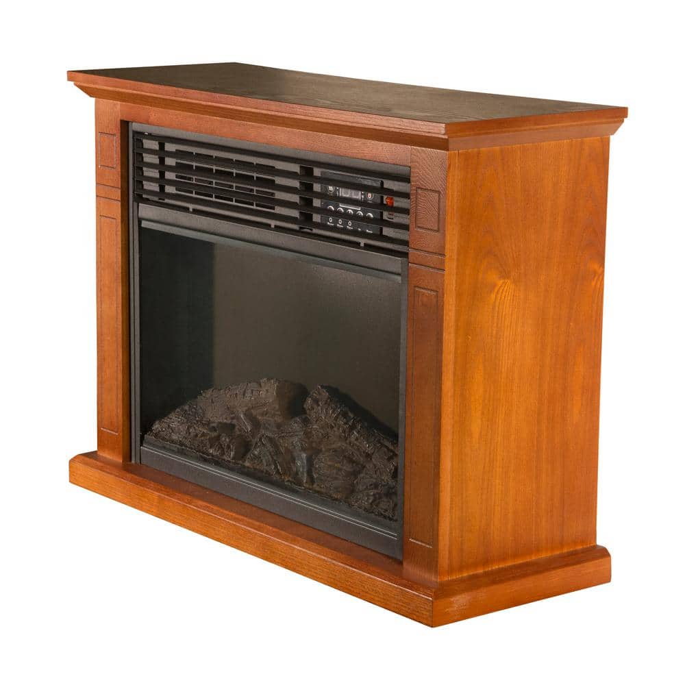 Vintage Oak Electric Mobile Fireplace with Tri-Color Flame