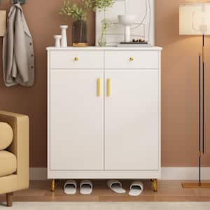 White Wooden Sideboard, Food Pantry, Storage Cabinet with 2 Drawers And Adjustable Shelves