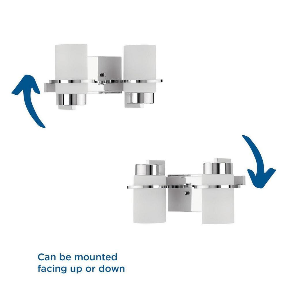 Polished Chrome Cylinder 2-Light Vanity Fixture with White Glass Shades