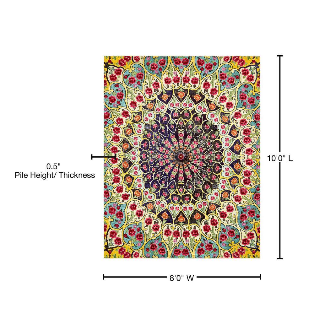 8' x 10' Blue Multi-Color Synthetic Bohemian Area Rug