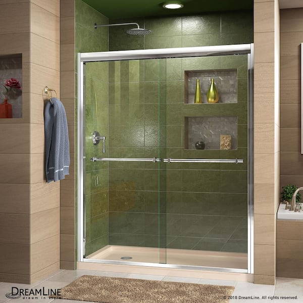DreamLine Duet 30 in. D x 60 in. W x 74.75 in. H Semi-Frameless Sliding Shower Door in Chrome with Left Drain Base