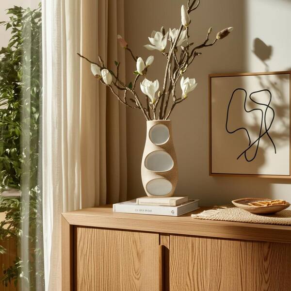  WHITE POLKA 花瓶 Liv & Skye 19 in. Ivory Ceramic Geometric Big Polka Dot Decorative