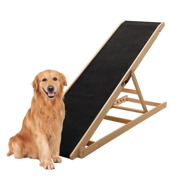 Folding Wooden Dog Ramp 63 in. L x 18 in. W for High Bed 5-Level Adjustable Pet Ramp with Non-Slip Rubber Mat Dog Stairs