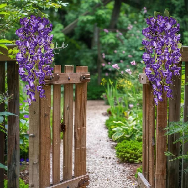 15.74 in. 2-Piece Purple Artificial Hibiscus Vine UV Resistant