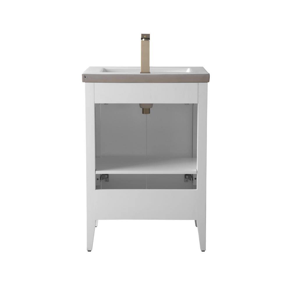 White and Gold Freestanding Single Bathroom Vanity with Ceramic Top