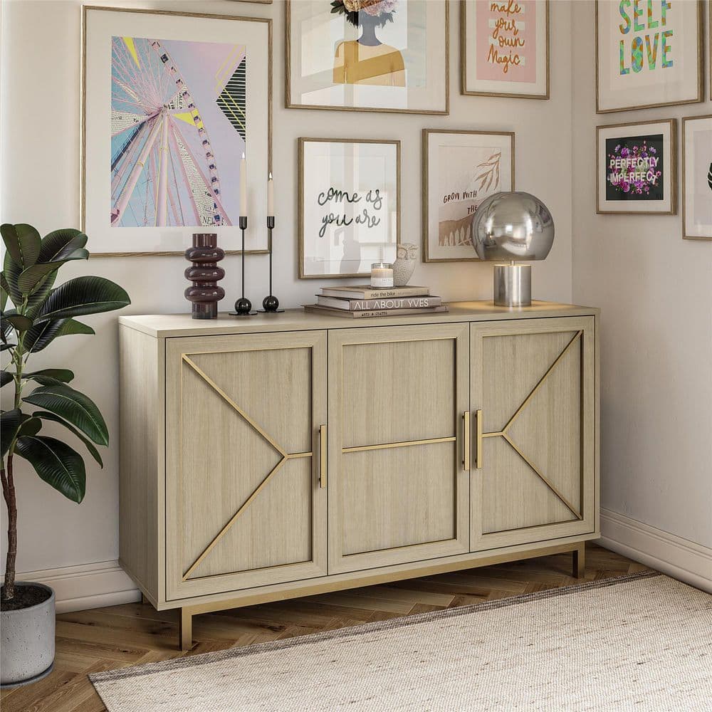 Neely Wide Pale Oak Accent Cabinet with Adjustable Shelving