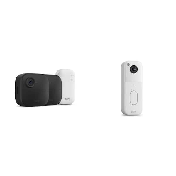 Outdoor Wireless Smart Security Camera System with 2-Cameras and Sync Module Core, Black and Video Doorbell, White