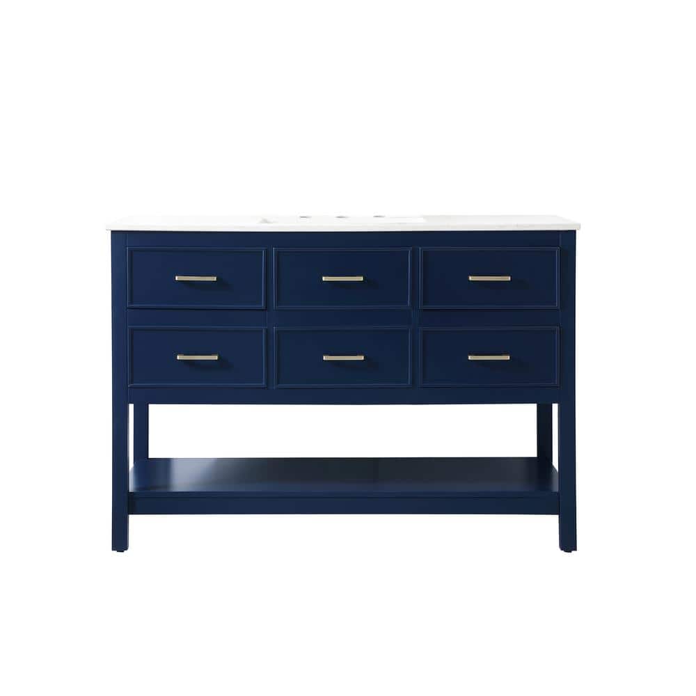 Simply Living 48 in. Single Bathroom Vanity in Blue with Quartz Vanity Top 