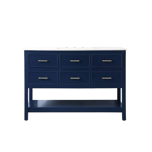Unbranded Simply Living 48 in. Single Bathroom Vanity in Blue with Quartz Vanity Top in Calacatta White
