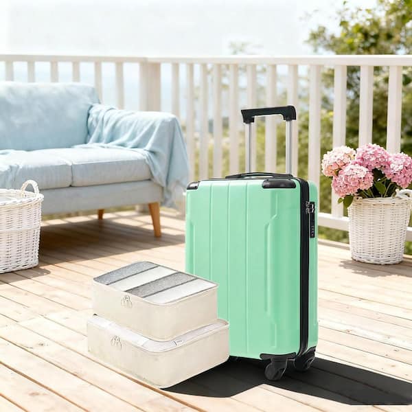 2 Bags 2-Piece Creamy Green ABS Hardshell Spinner 20 Luggage Set with 2 Packing Cubes, 3 Digit TSA Lock