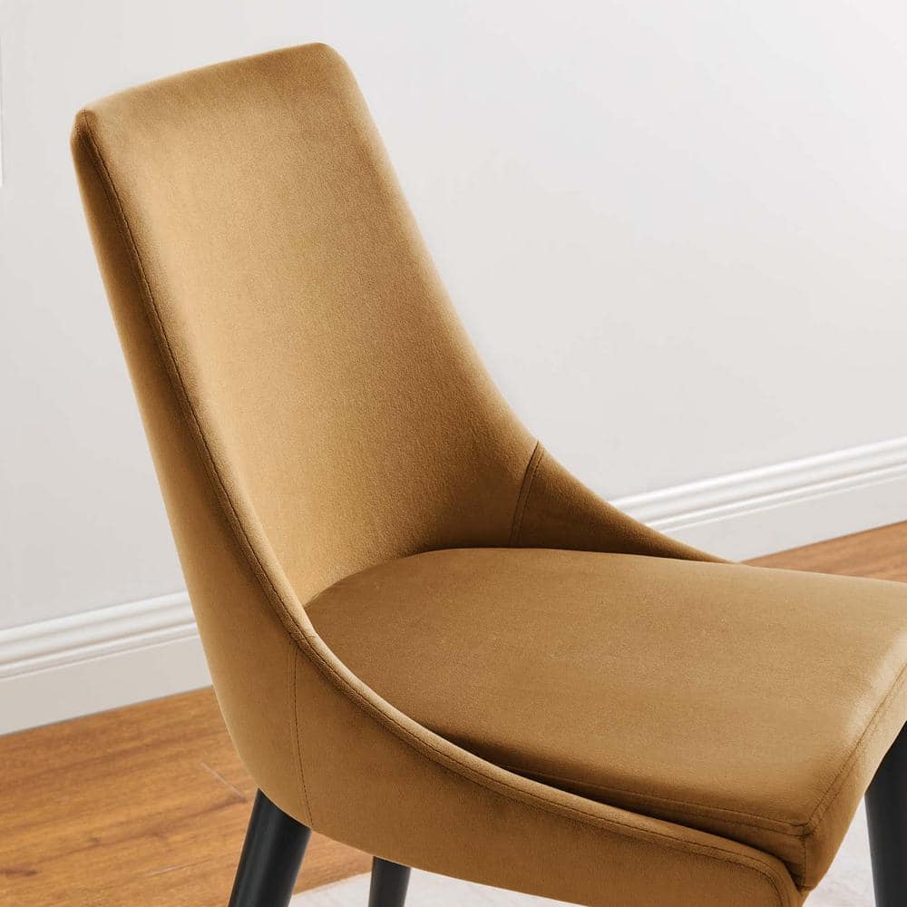 Cognac Velvet Upholstered Dining Chair with Black Wood Legs