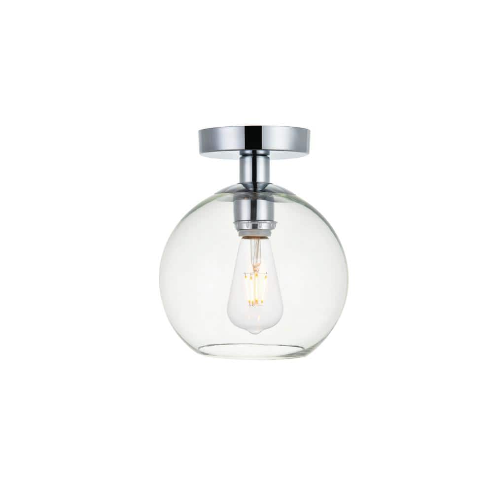 Timless Home 7.9 in. 1-Light Midcentury Modern Chrome And Clear Flush Mount
