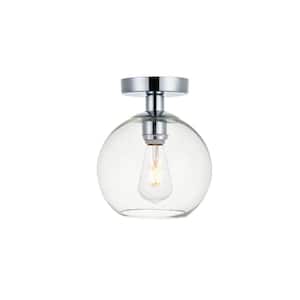 Timless Home 7.9 in. 1-Light Midcentury Modern Chrome and Clear Flush Mount with No Bulbs Included
