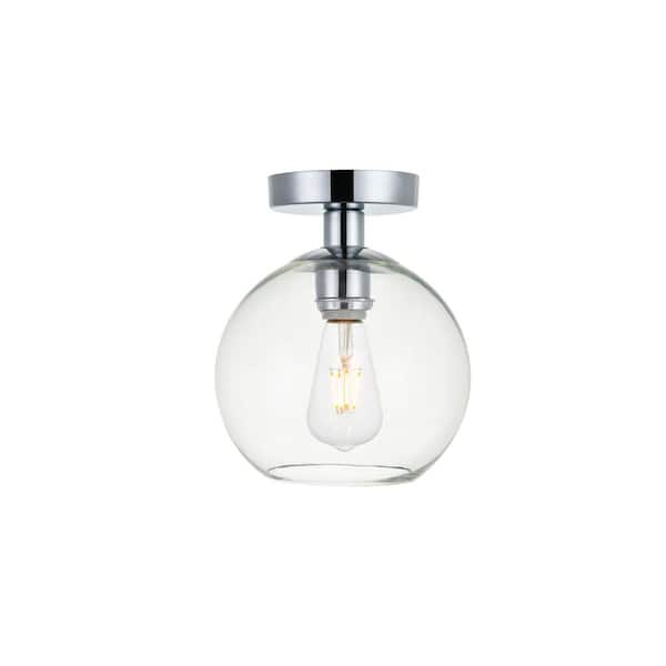Unbranded Timless Home 7.9 in. 1-Light Midcentury Modern Chrome And Clear Flush Mount with No Bulbs Included