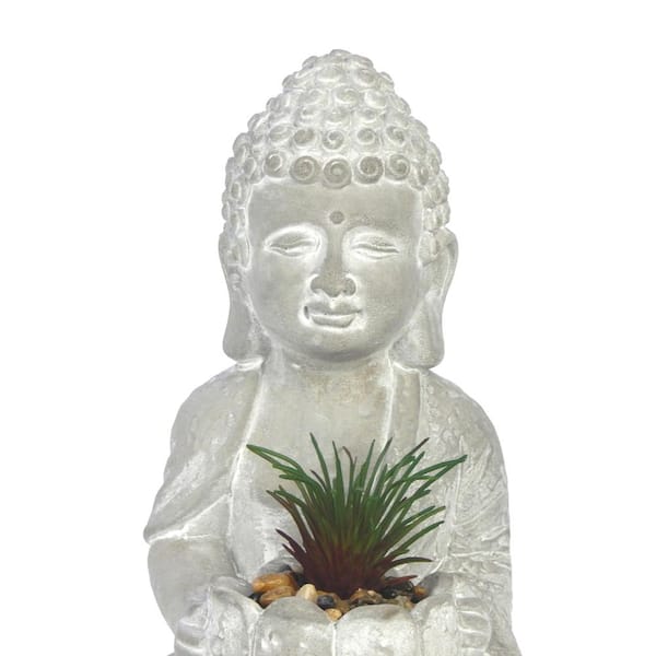 8 in. Thai Buddha Grey Cement Statue With Plant FL724BCS1 - The