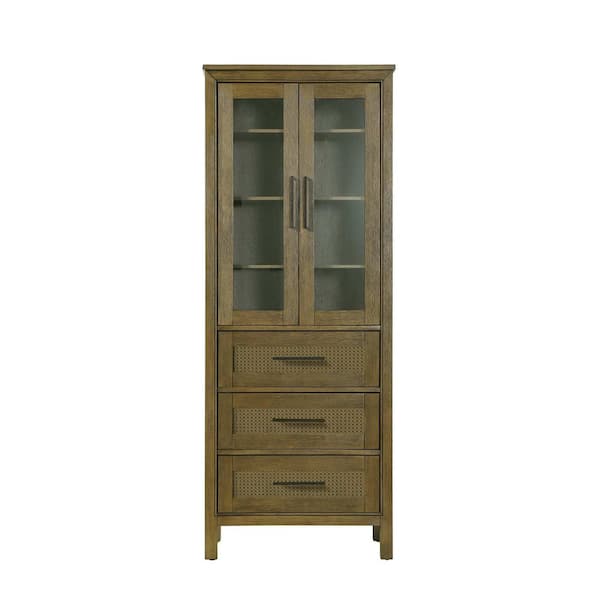 28 in. W x 18 in. D x 72 in. H Brown Freestanding Linen Cabinet