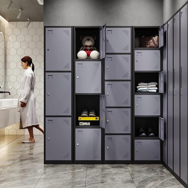 LISSIMO 5-Tier Metal Locker for Gym, School, Office, Storage Locker Cabinets with 5 Doors in Black&Grey for Employees, 5 Door Black&Grey