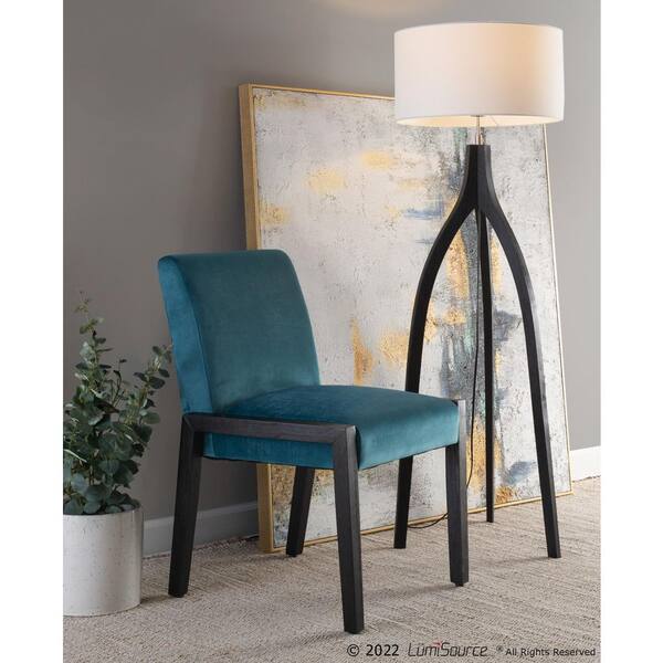 Lumisource Carmen Teal Velvet and Black Wood Side Dining Chair