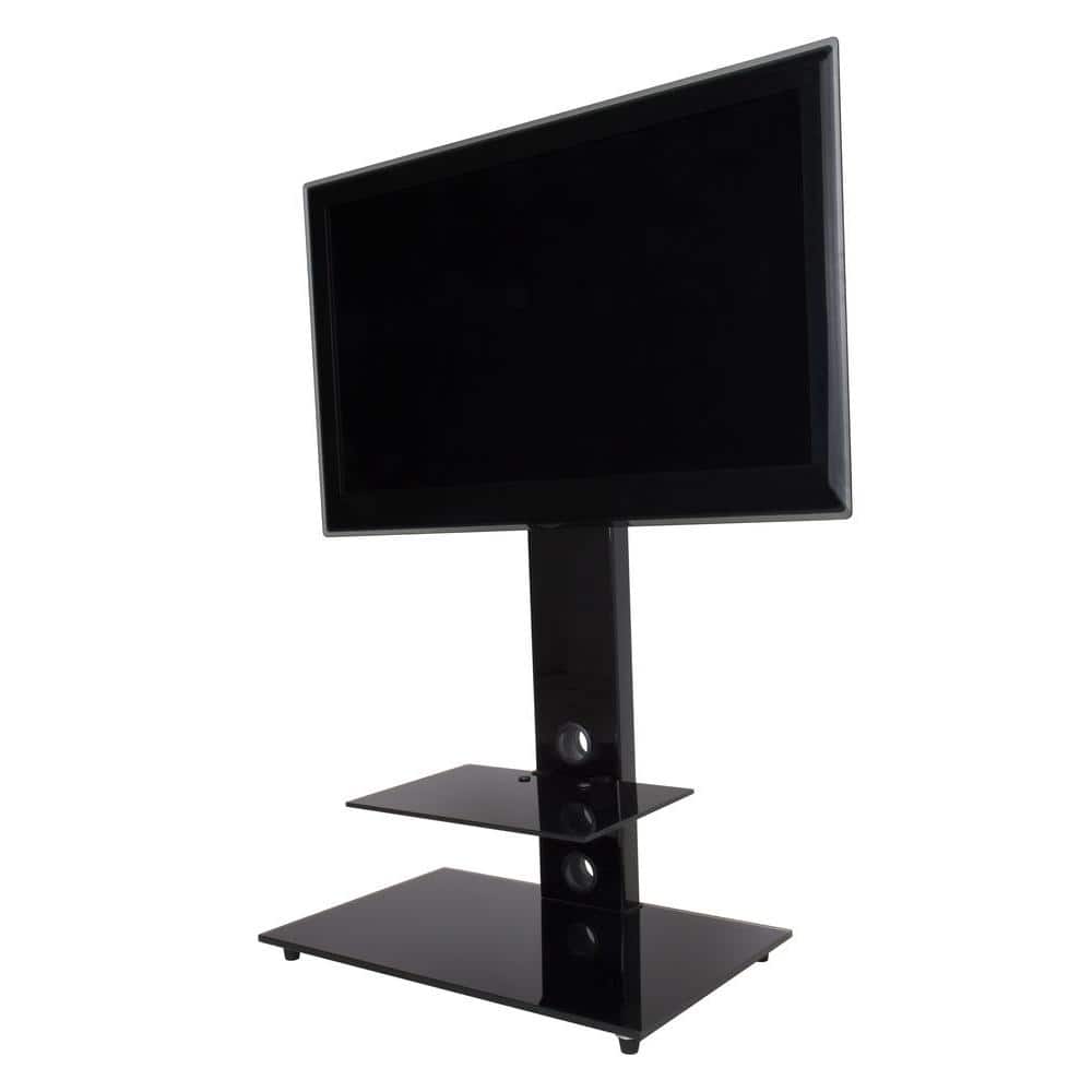 Lesina Gloss Black Tempered Glass Corner TV Stand with Cabinet