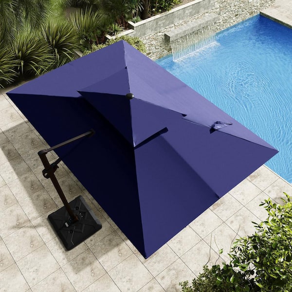 Crestlive Products 9 ft. x 12 ft. Double Top Heavy-Duty Frame Rectangular Cantilever Patio Umbrella in Navy Blue