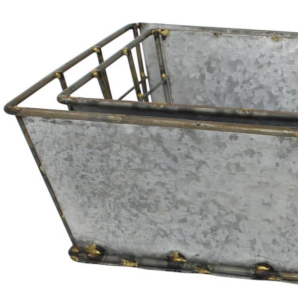 Stonebriar Aged Galvanized Metal Container with Rust Trim Detail, Silver
