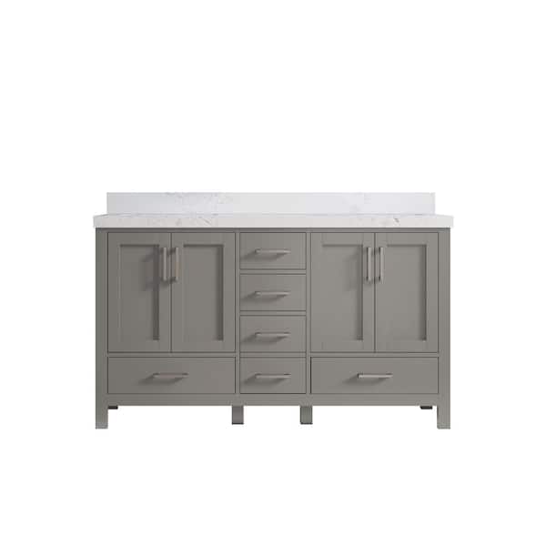 Willow Collections Malibu 60 in. W x 22 in. D x 36 in. H Double Sink Bath Vanity in Elephant Gray with 2 in. Empira Quartz Top