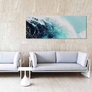 24 in. x 63 in."Blue Wave 1" Frameless Free Floating Tempered Glass Panel Graphic Art