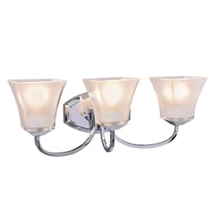 3-Light Chrome Vanity Light with Frosted Glass Shade