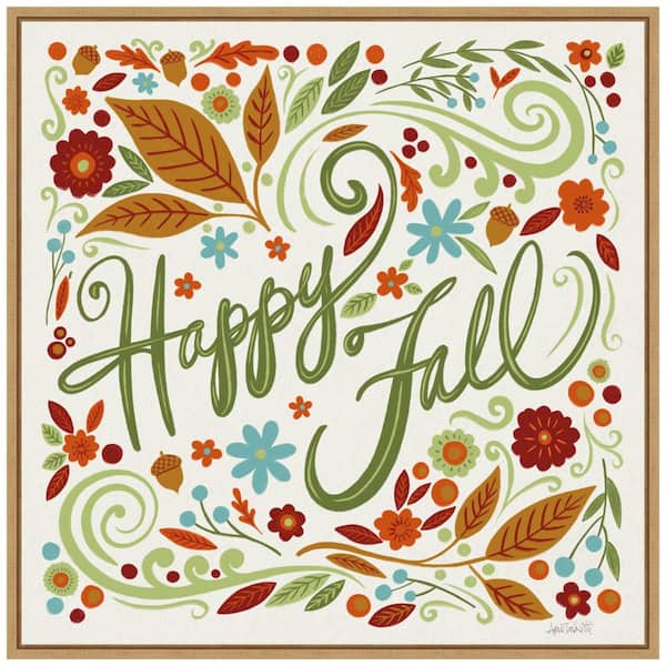Amanti Art 22 in. Happy Fall I Fall/Thanksgiving Framed Canvas Box Wall Art