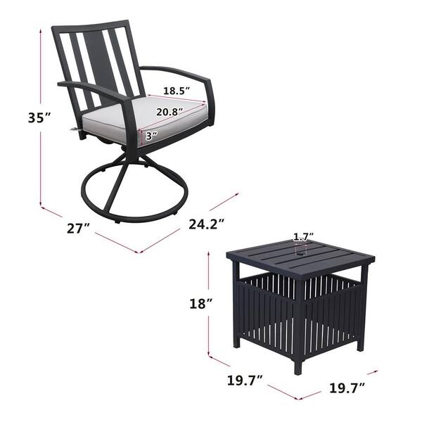 Tenleaf Simple and Modern Design Black 3-Piece Metal Outdoor