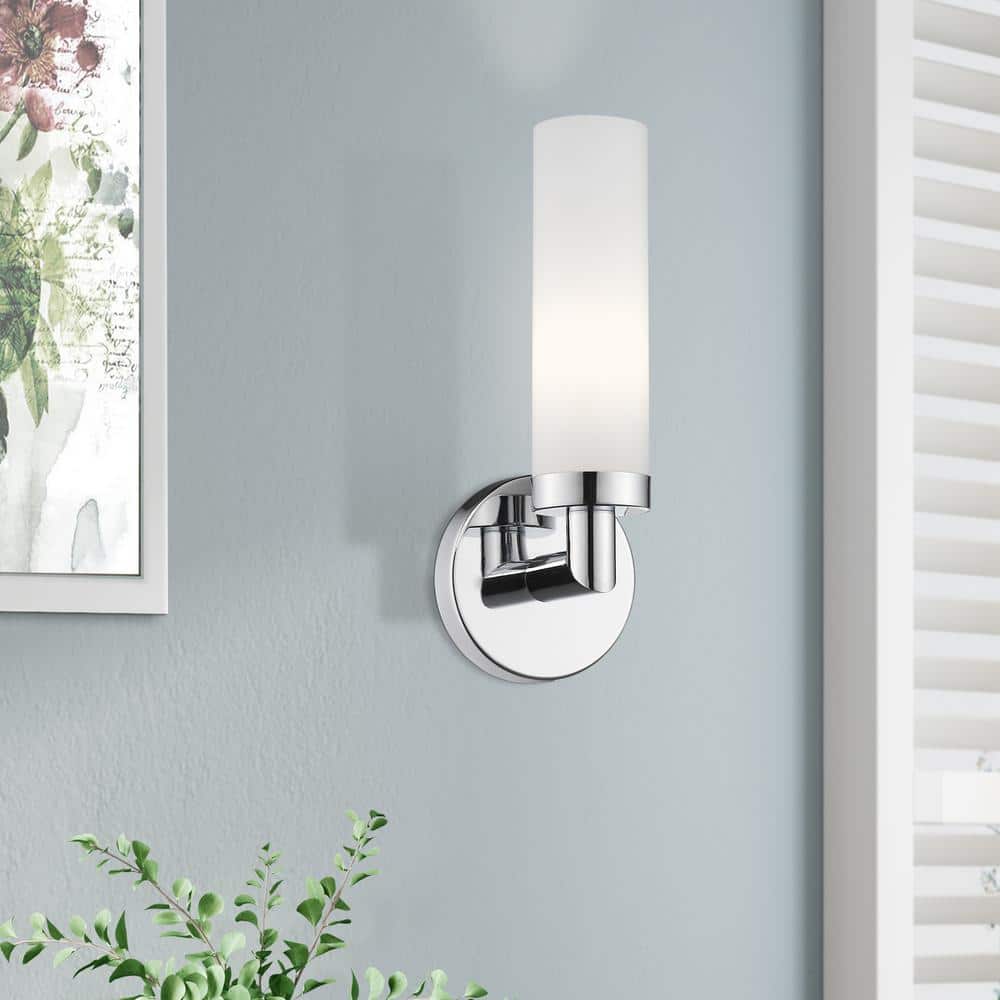 Aero Polished Chrome Direct Wired 1-Light Sconce with Satin Opal Glass
