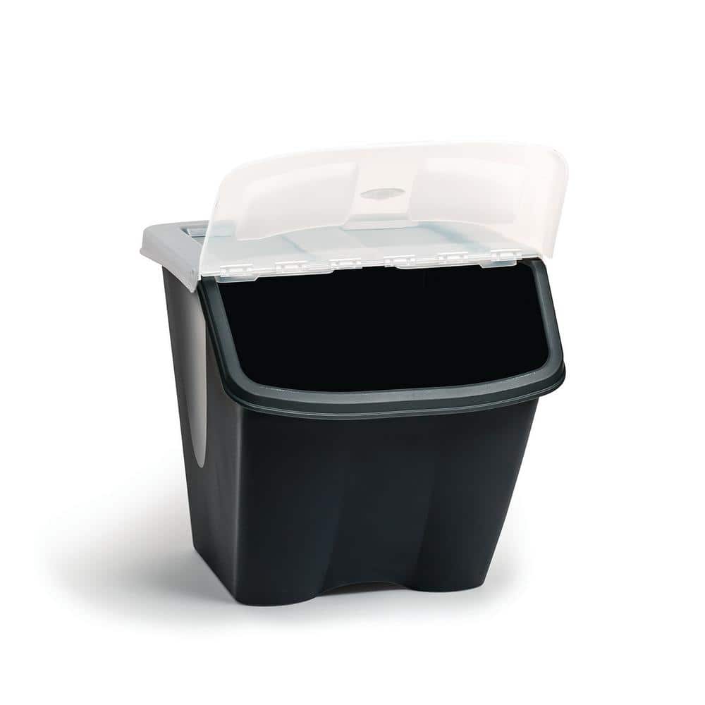 Black Stackable Plastic Storage Bin with Clear Lid