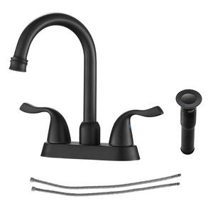 4 in. Centerset Double Handle Bathroom Faucet with Pop-up Drain Kit Included in Matte Black