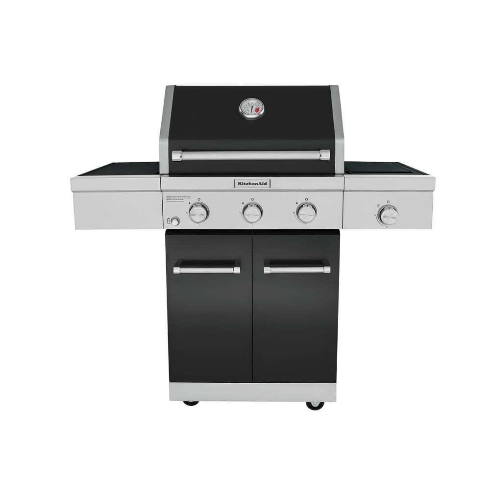KitchenAid 3-Burner Propane Gas Grill in Black with Ceramic Sear Side Burner -  720-0953