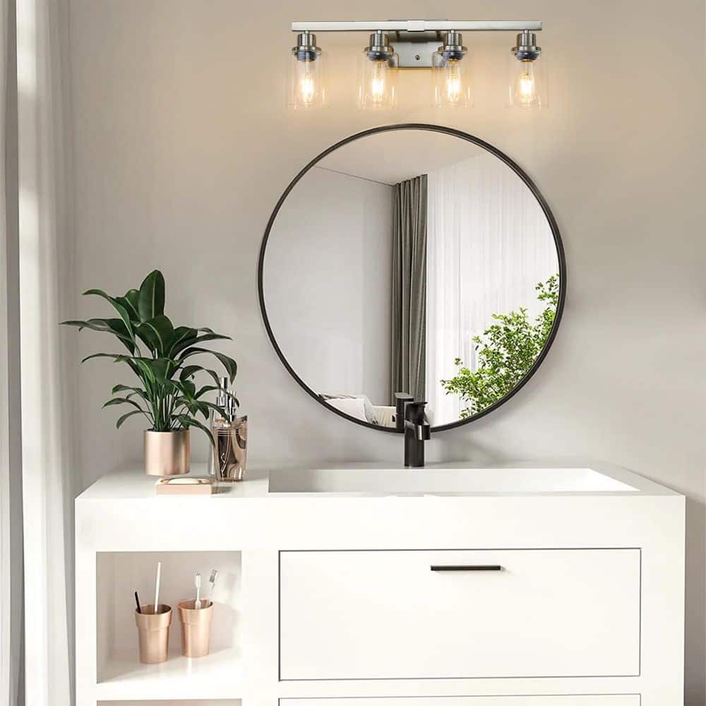 24 in. 4-Light Brushed Nickel Vanity Light with Glass Shade price history on PriceWatchPro