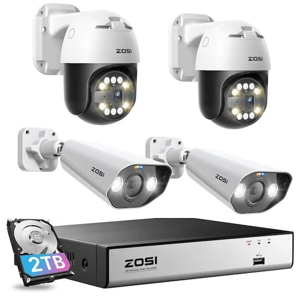 ZOSI 4K 8-Channel 2TB POE NVR Security Camera System with 4 Wired 5MP PTZ Bullet Outdoor Cameras, Person Vehicle Detection