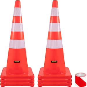 36 in. Traffic Cones PVC Orange Safety Cone with Reflective Collars and Weighted Base for Traffic Control (6-Pack)