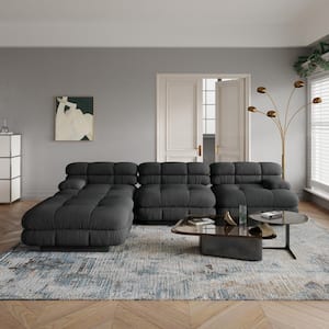 109 in. Armless 4-piece Flannel Velvet Deep Seat Modular Sectional Sofa with Movable Ottoman in. Black