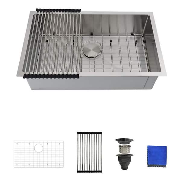 30 Inch Undermount Kitchen Sink-16G Stainless Steel Undermount Sink, Single Bowl Kitchen Sinks with 4 Accessories