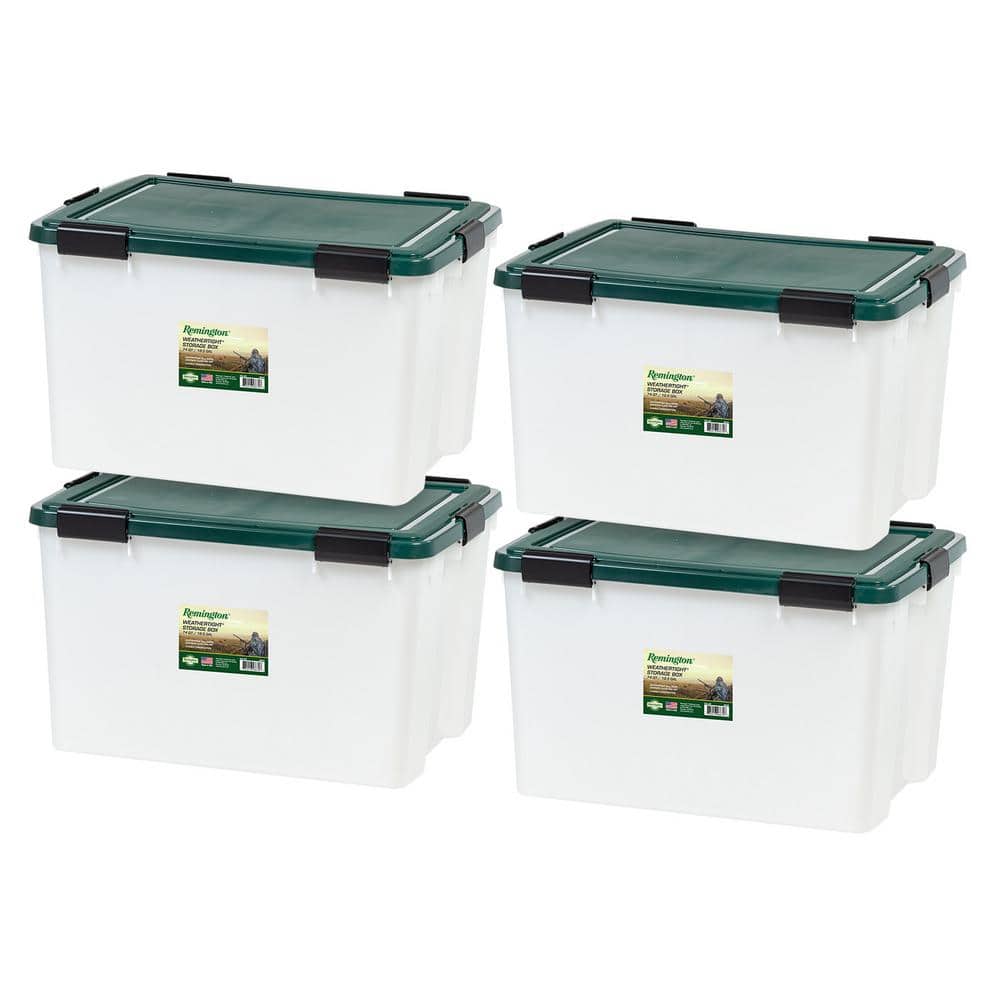 Remington 74 qt Weathertight Gasket Storage Box with Buckles, Green, 4 Pack