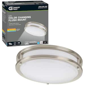 11 in. Orbit Round Brushed Nickel Color Selectable LED Flush Mount Ceiling Light 1000 Lumens Dimmable