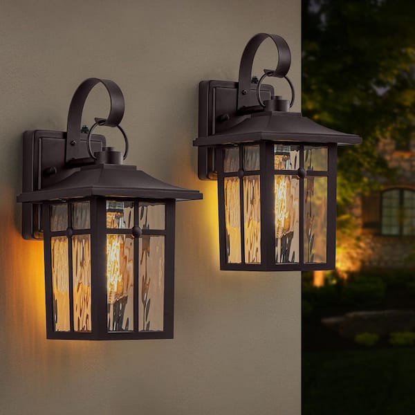 Hawaii 13 in. 1-Light Bronze Modern Lantern Aluminum Dusk to Dawn Hardwired Outdoor Sconce No Bulb Included (2-Pack)