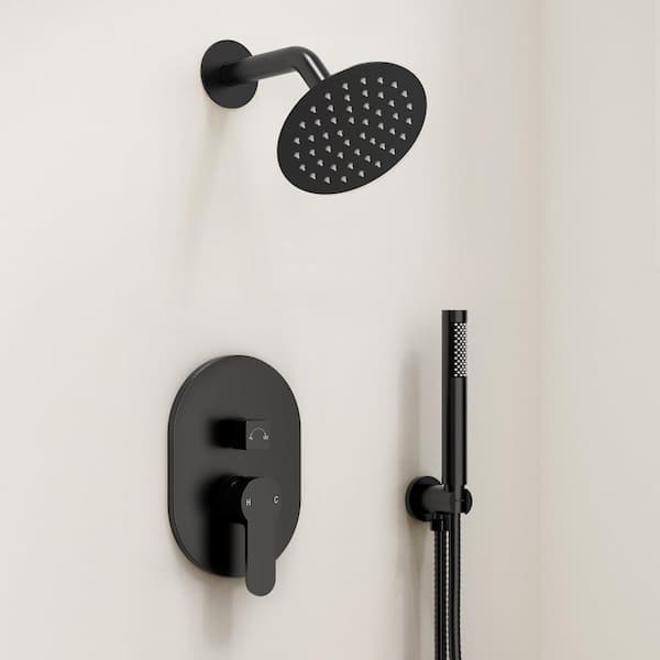 2-Spray Round Single-Handle Rain 6 in. Dual Shower Head Fixed and Handheld Shower in Matte Black