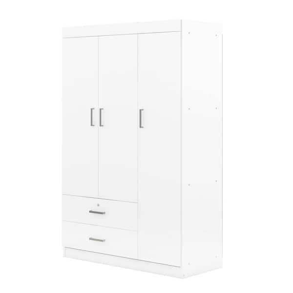 Nestfair 3-Door White Wood 41.3 in. W Wardrobe with 2 Drawers
