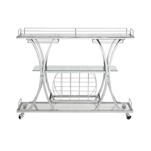 Unbranded Modern Silver Bar Cart 3-Tier Glass Top with Lockable