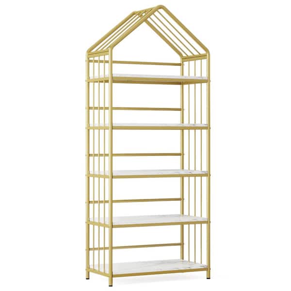 TRIBESIGNS WAY TO ORIGIN Jannelly 30 in. W 75 in. H White and Gold 5-Shelf Storage Rack Bookcase