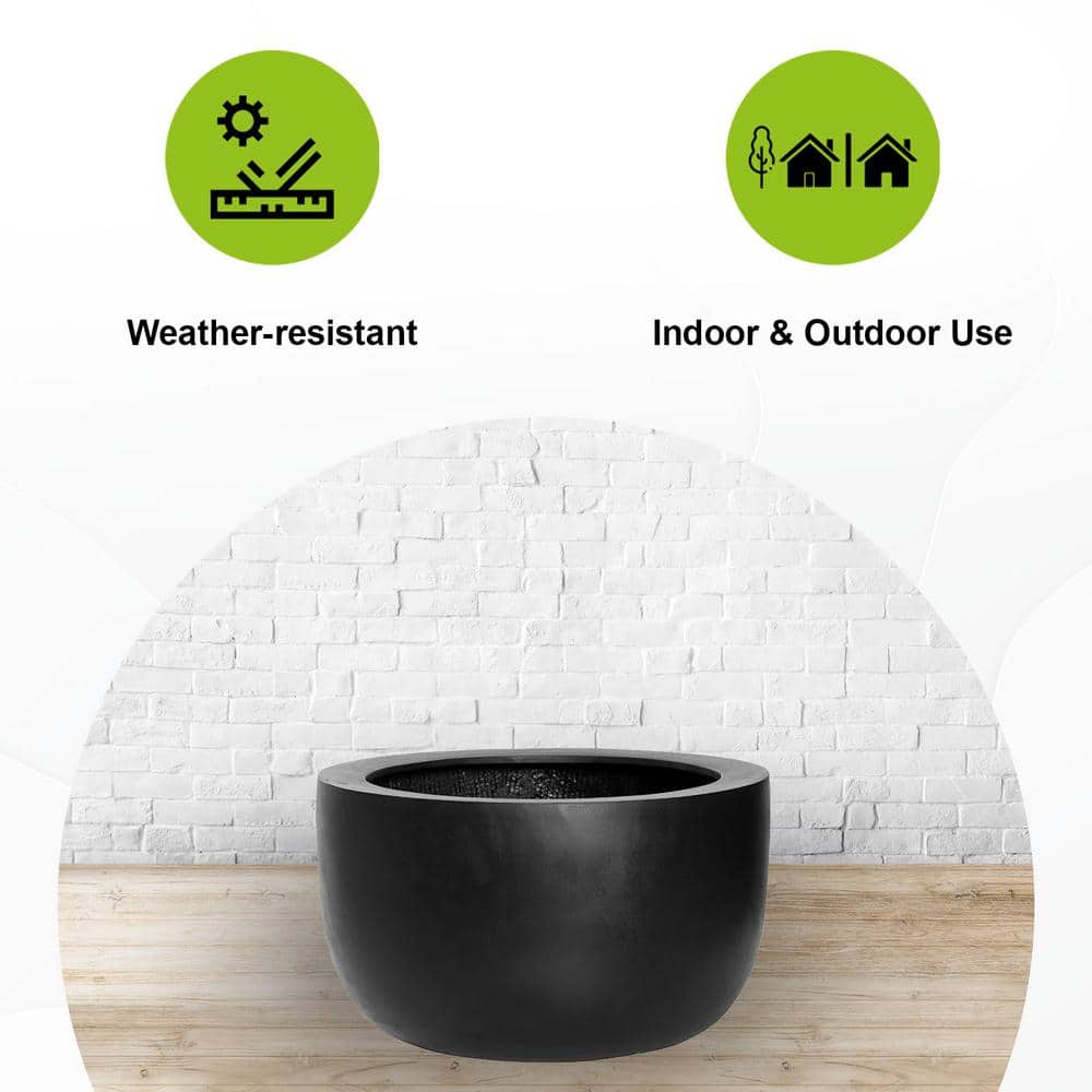 Sunny Black Fiberstone Indoor Outdoor Round Planter 18"